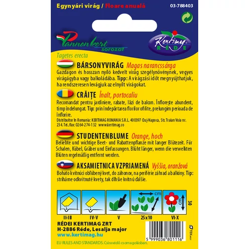 Kép 2/2 - Bársonyvirág - Óriásvirágú Narancssárga - MAGAS - Rédei Kertimag