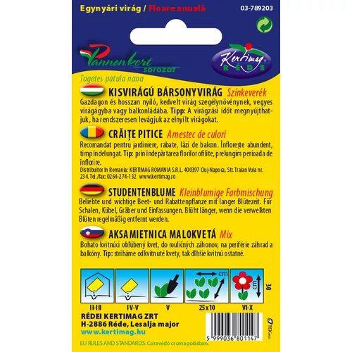 Kép 2/2 - Bársonyvirág - KISVIRÁGÚ - Színkeverék - Rédei Kertimag