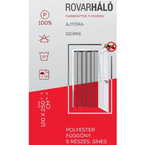 Kép 5/5 - Méretre vágható, mágneses rovarháló függöny 120x250cm SZÜRKE, Poliészter