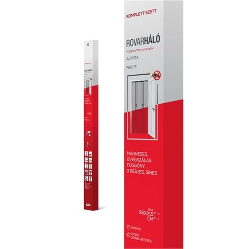 Kép 2/5 - Méretre vágható, mágneses rovarháló függöny 95x215cm FEKETE