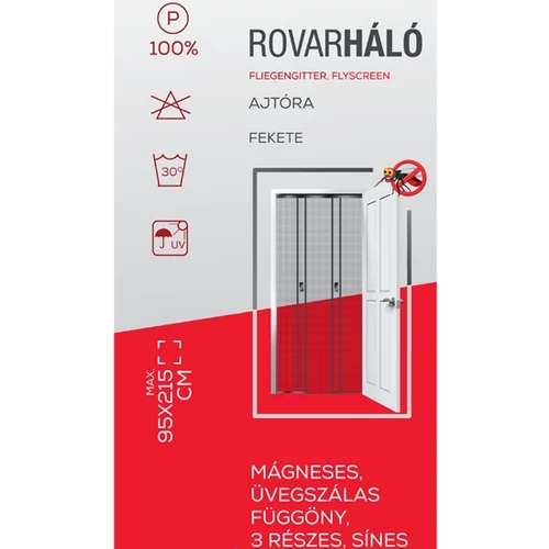 Kép 5/5 - Méretre vágható, mágneses rovarháló függöny 95x215cm FEKETE