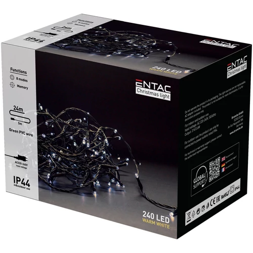 Kép 2/3 - LED-es Fényfüzér 24m 240 LED Melegfehér