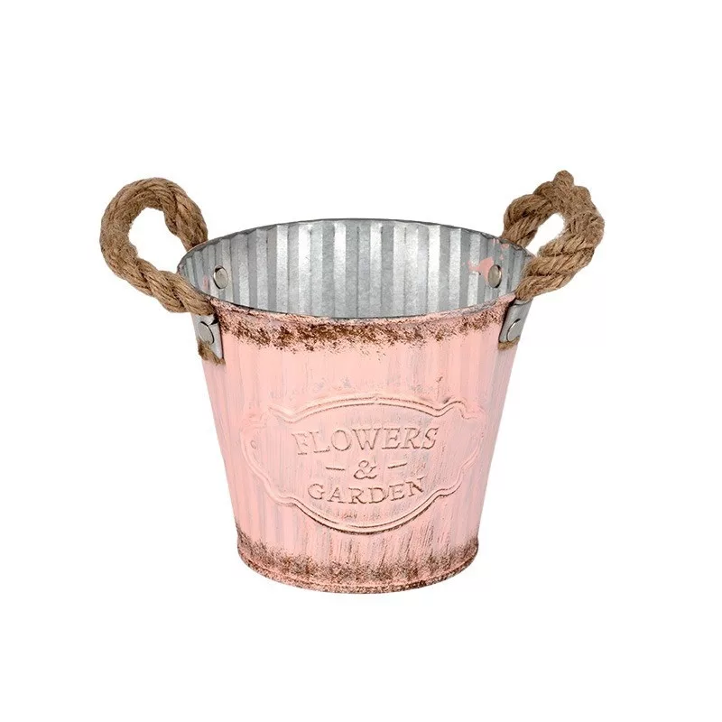 Andretta bádog kaspó kötél füllel RÓZSASZÍN 10x9,5cm