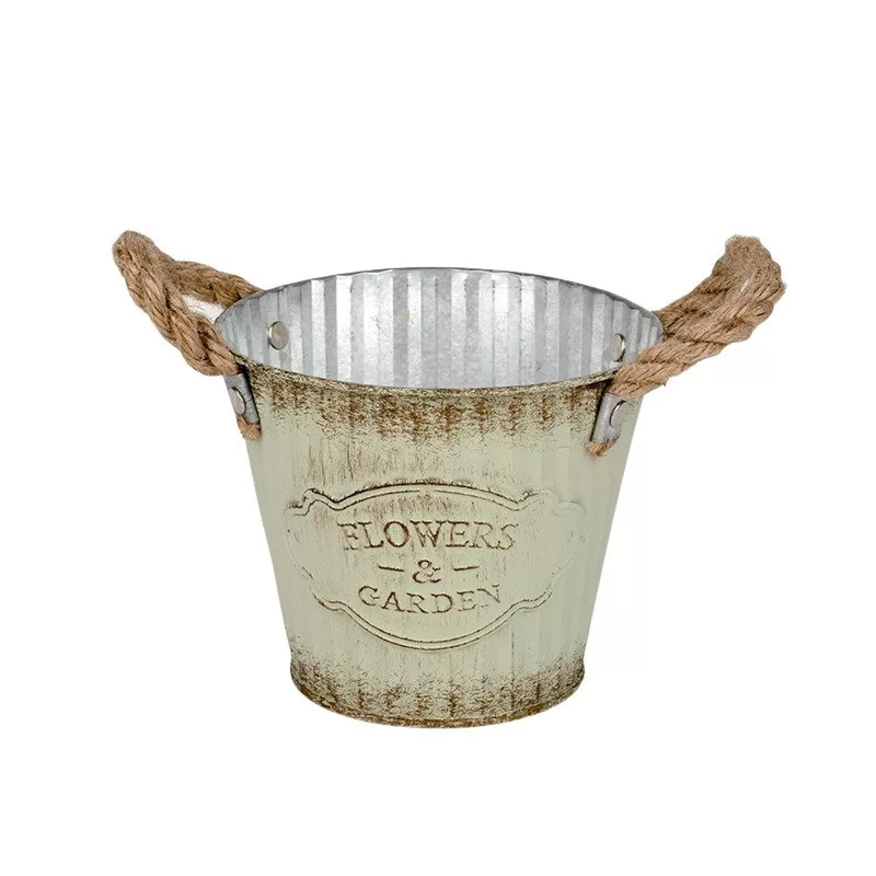 Andretta bádog kaspó kötél füllel ZÖLD 10x9,5cm